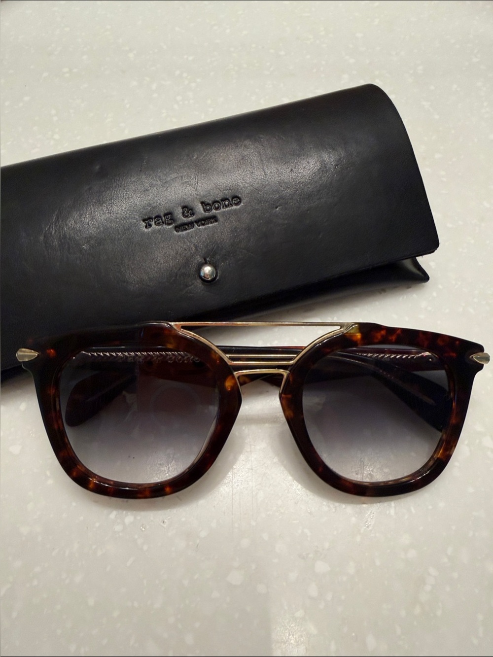 rag & bone Tortoiseshell Sunglasses with Gold Double-Bridge